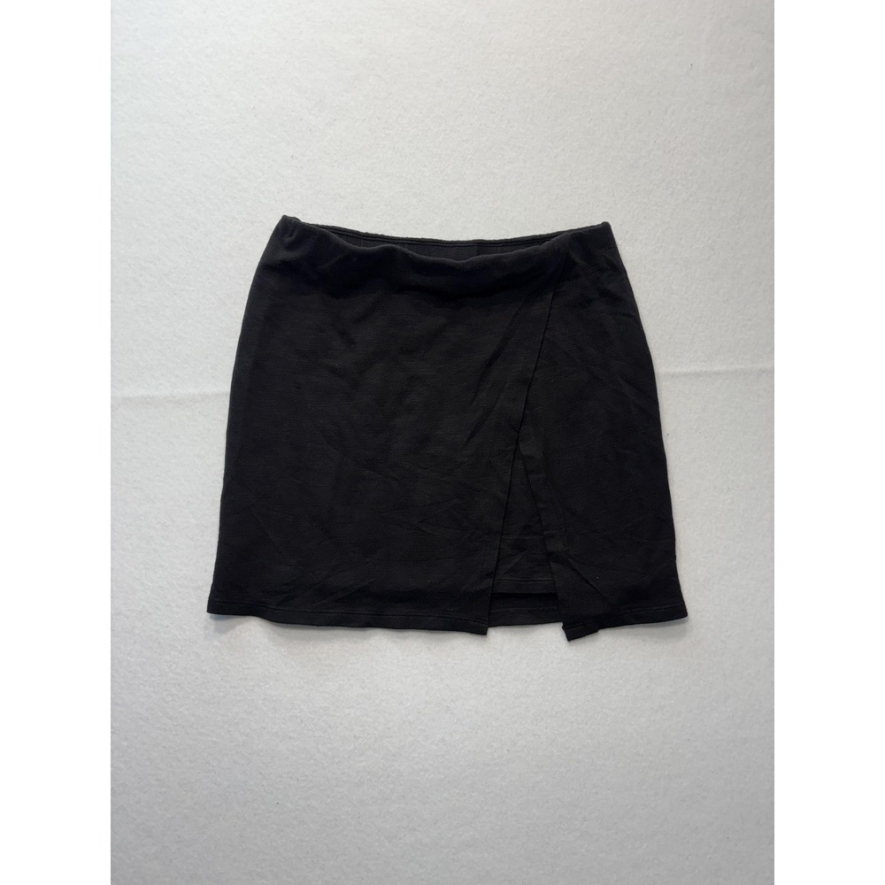 Monrow Skirt Womens 0 Black Jersey Asymmetric Layered Front Slit Mini Pull On